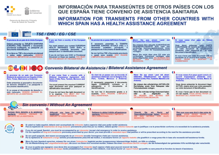 FACTURACIÓN. INFORMACIÓN PARA TRANSEÚNTES DE OTROS PAÍSES CON LOS QUE ESPAÑA TIENE CONVENIO DE ASISTENCIA SANITARIA